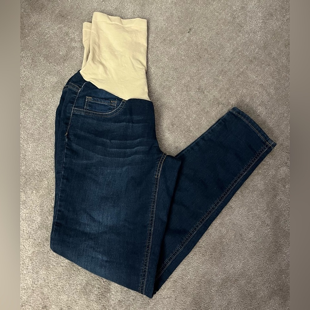Indigo Blue Maternity Skinny Jeans Secret Fit Belly Dark Wash Size M - Picture 8 of 9